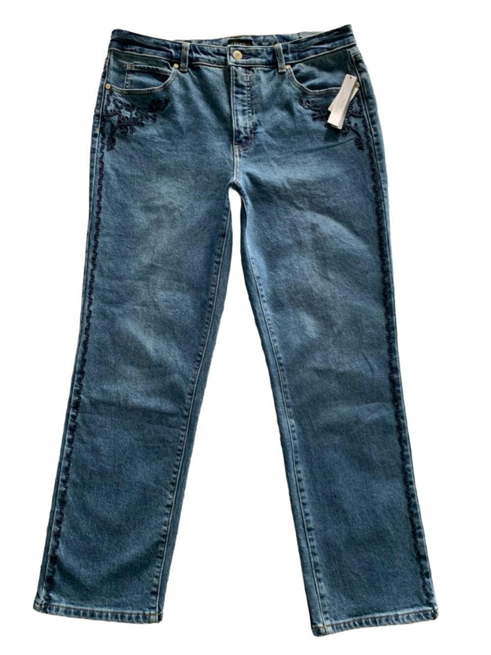 NWT TALBOTS Ivy Embroidery Wash Straight Leg Jeans Sz 12 Petite - Picture 6 of 8
